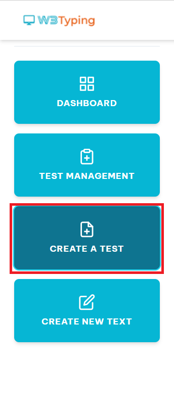 Menu showing create test option