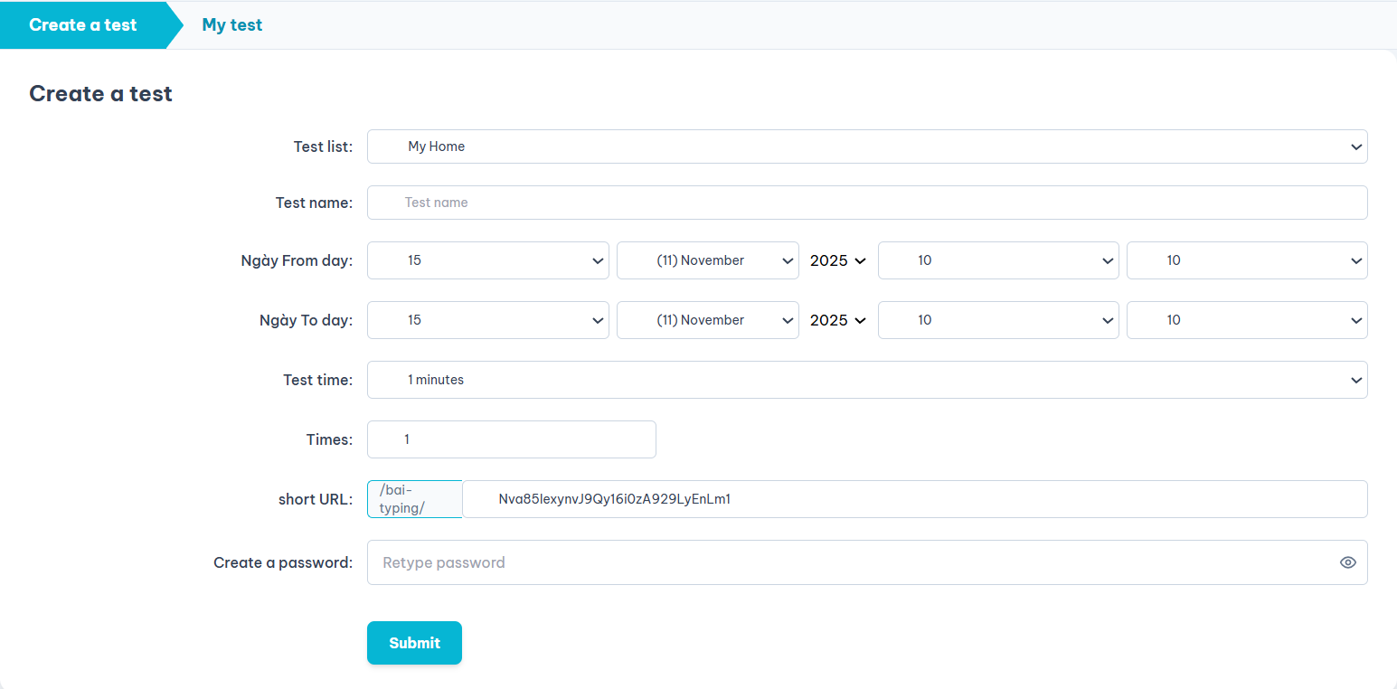 Create test selection screenshot