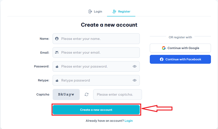 Registration page screenshot