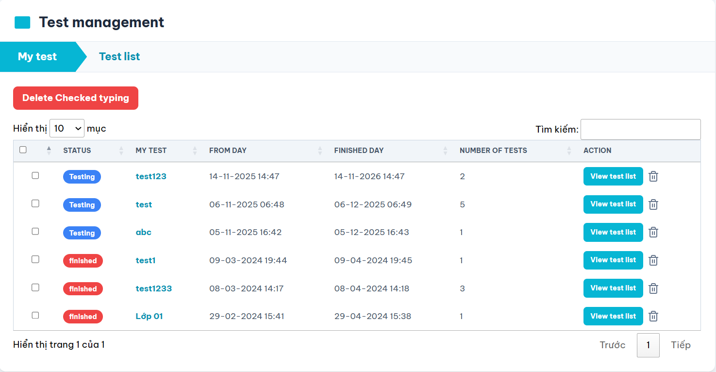 Test list screenshot