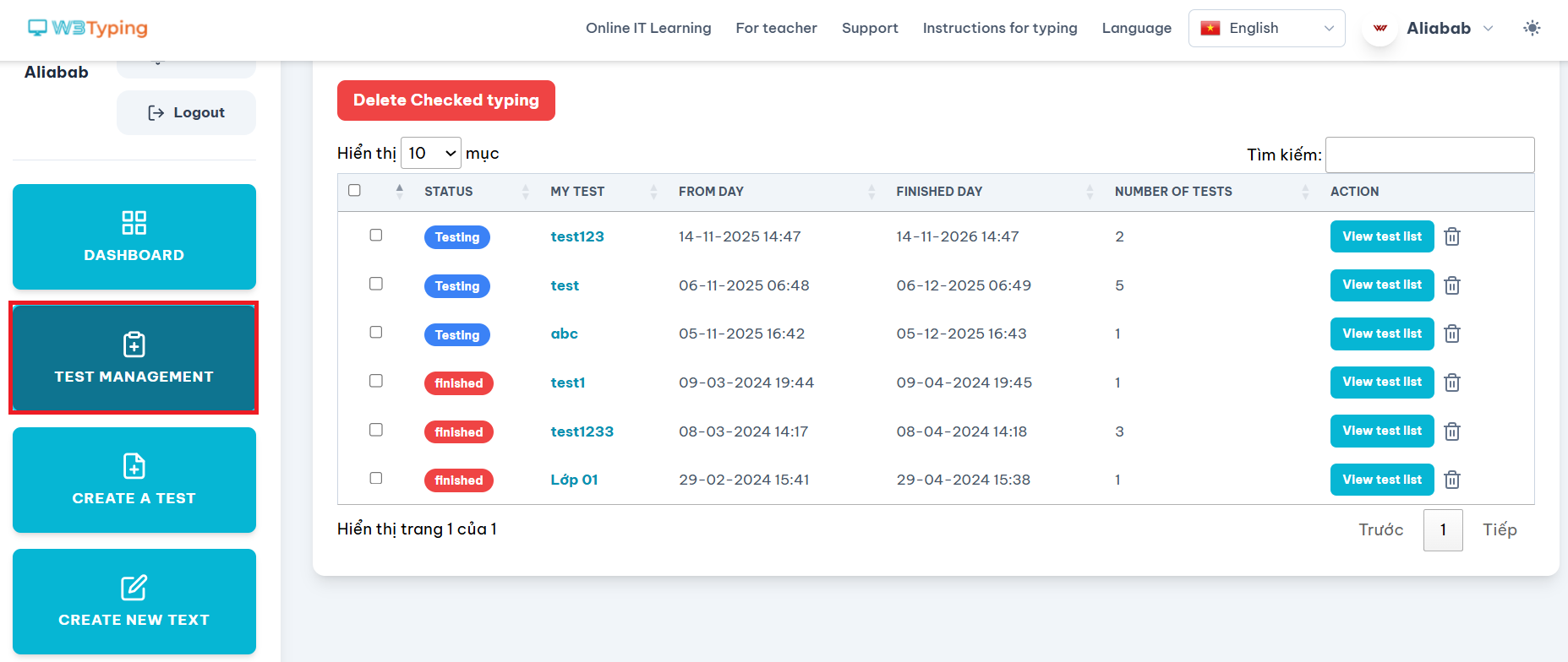 Dashboard screenshot